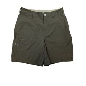Under Armour Mens Utility Tactical Shorts Army Green Zip Pockets Performance 32
